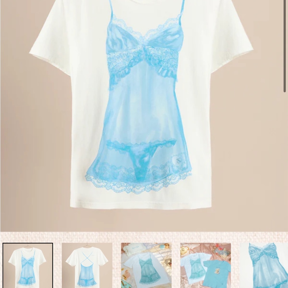 ❌SOLD!❌Sabrina Carpenter Blue Lingerie Print T-Shirt